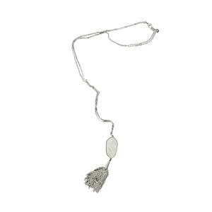 Silver Necklace with white/ opaque pendant and tassle